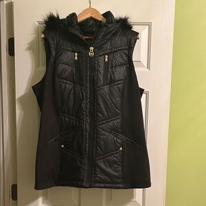 Michael Kors Black Puffer Vest with Fur Trim